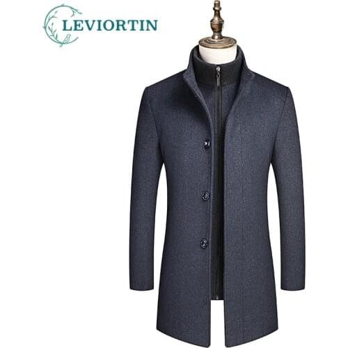 Autumn Winter Mens Wool Coat Solid Color Cold Resistant Men Woolen Overcoat Double Collar Casual Trench Jacket Coat Male 4XL