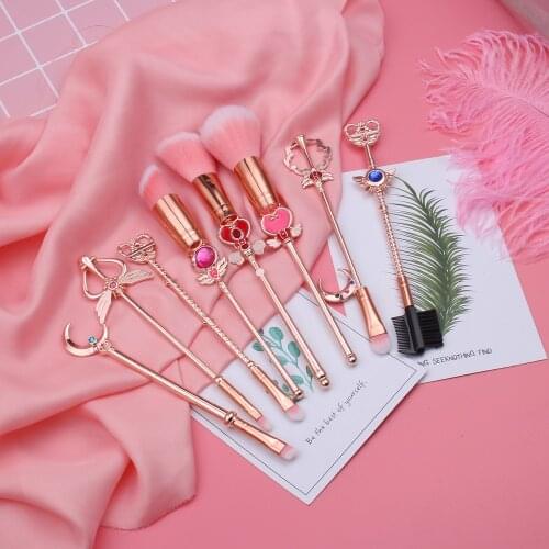 Hot Sailor Moon Cosmetic Makeup Brushes Set 8pcs Brushes Eye Liner Shader Foundation Powder Natural-Synthetic Pink Hair