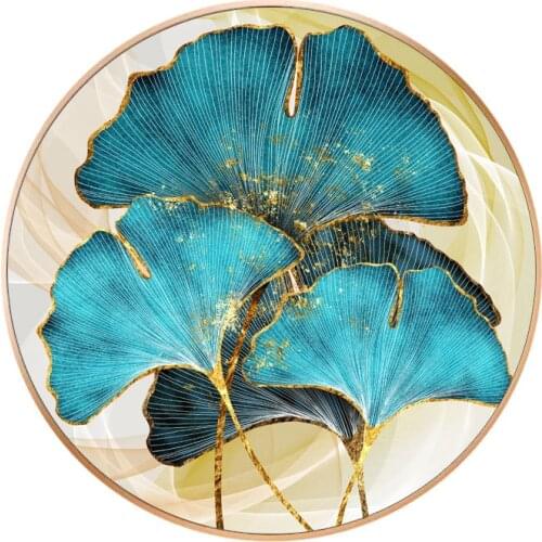 Wall Art Canvas Print Gold Green Leaf Posters Painting Cartoon Round Gift Picture Home Decor Living Room Modern Artwork Modular