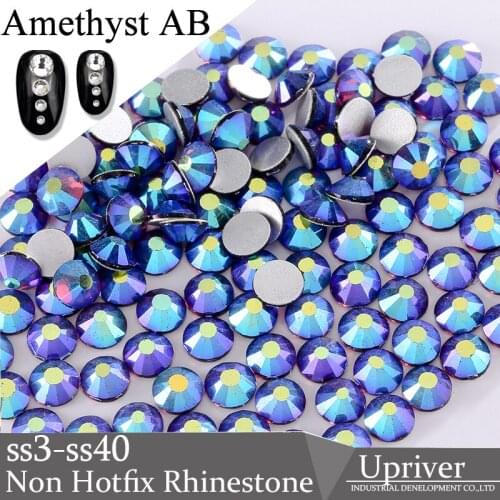 Upriver Loose Non Hotfix Rhinestones Shiny Glass Beads Amethyst AB Crystal Nail Art Rhinestones for DIY Nails Art Bags Shoes