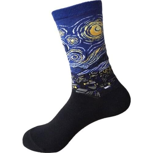 Combed Cotton Colorful Van Gogh Retro Oil Painting Men Socks cool casual Dress Funny party dress crew Socks 1pair=2pcs ms01