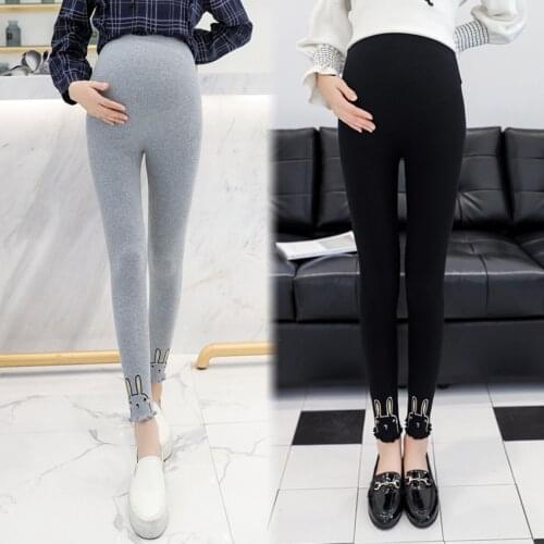 2020 new spring and autumn stomach lift wild cotton pit strip leggings rabbit embroidery fashion nine-point pants trousers