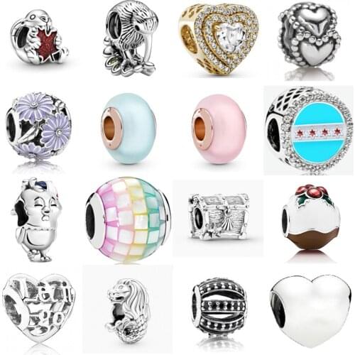 NEW 2021 100% 925 Sterling Silverw Golden Love Charm Pendant Fit DIY Original Bracelet Fshion Jewelry Gift