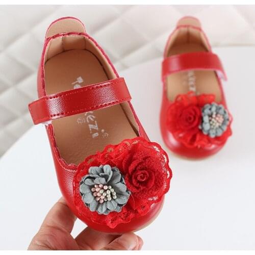 2021 Girl New Spring Lace Flower Princess Shoes Kids Fashion Hook & Loop Casual Shoes Childrens Baby Soft Sole Shoes Size 21-30