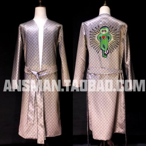 Dj clothing mens suit bar performance clothing wild tide brand leader dancer long hip-hop jacket suit carnival party