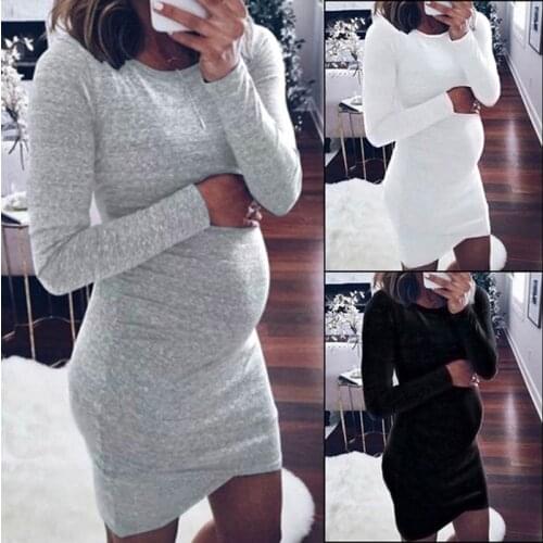 Pregnancy Autumn Dresses Pregnant Women Long Sleeve Bodycon Casual Dress Mother Home Clothes Casual Maternity Dress