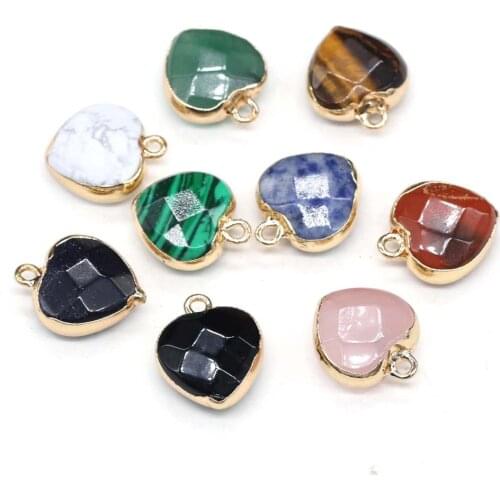 Natural Semi-precious Stone Pendant Hearts Faceted Rose Quartzs Charms for Jewelry Making DIY Necklace Earrings Accessories Gift