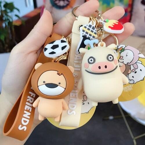 Cartoon genuine saiji friends keychain creative animal Polar bear koala raccoon penguin lion pig rabbit key chain ring pendant