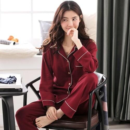 6535 Cotton Pocket Pullover Long Sleeve Trousers Pajama Jammies Autumn Winter Girl Lady Womens Sleepwear Nightwear Pyjamas NLZM