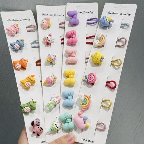1Set Children Cute Cartoon Animal Candy Stars Hair Bands Girls Baby Lovely Scrunchies Rubber Bands Kids Hair Accessories