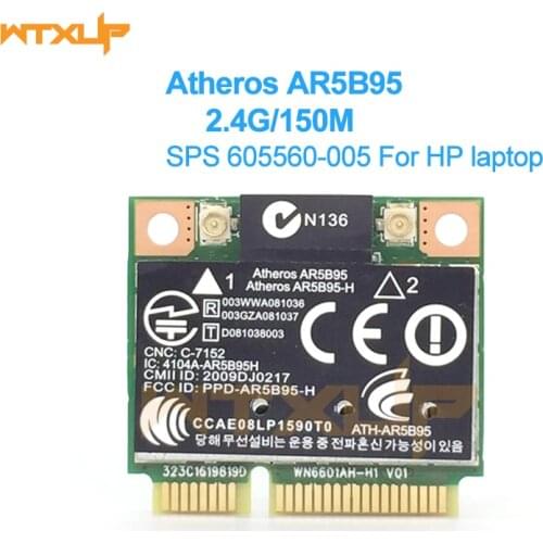 Atheros AR5B95 AR9285 802.11b/g/n Network Card wifi adapter Wireless Half Mini PCI-E SPS:605560-005 for HP G42 dv7 dv5 dv4