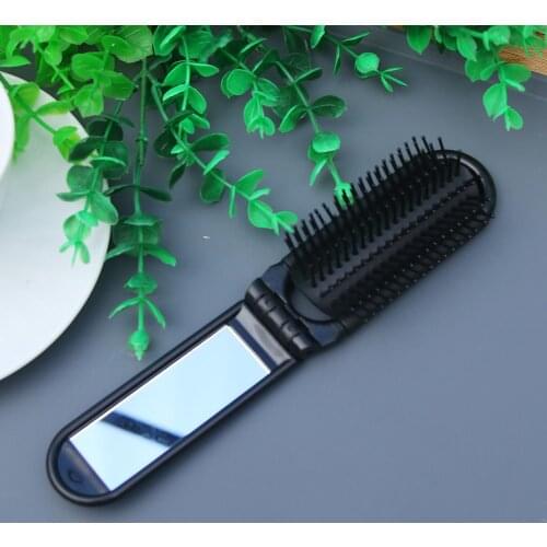 1pc New Design Folding Hair Brush With Mirror For Pocket Hand Hairbrush Travel Pocket Portable Make up Mirror Coms Black Fahion