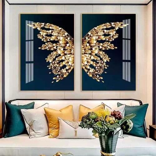 Light Luxury Golden Butterfly Two-Part Living Room Decoration Painting Dining Room Bedroom Crystal Porcelain Painting