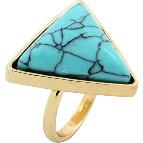 Light Yellow Gold Color Geometric Shape Green Turquoises Finger Ring White Howlite Stone Charm Jewelry