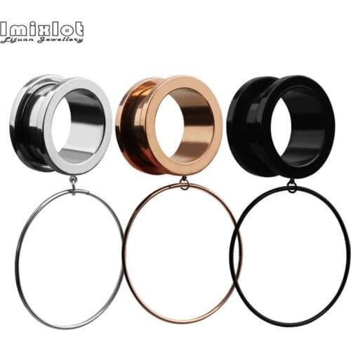 2pcs/lot Ear Gauges Plugs Tunnels Stainless Steel Round Circle Dangle Earrings Expander Piercing Fashion Body Jewelry For Gift