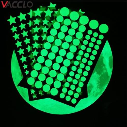 Vacclo 239pcs Luminous Moon Carved Stars Dots Fluorescent Stickers Childrens Room Bedroom Decoration Luminous Wall Stickers