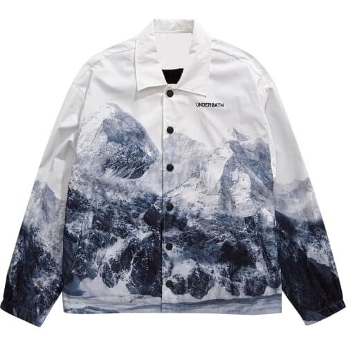 Chinese Style Snow Mountain Print Windbreaker Jacket Coat Unisex Streetwear Hip Hop Harajuku Casual Men Spring Jackets Outerwear