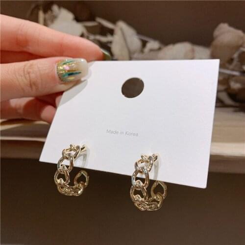 2020 New Punk Style Korean Fashion Metal Chain C Shape Hoop Earrings For Women Fashion Bijoux Femme Brincos