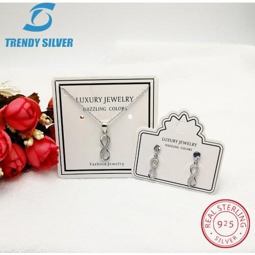 925 sterling silver jewellry sets for woman women necklace and stub earring pendant infinity eight zirconia sale free shipping