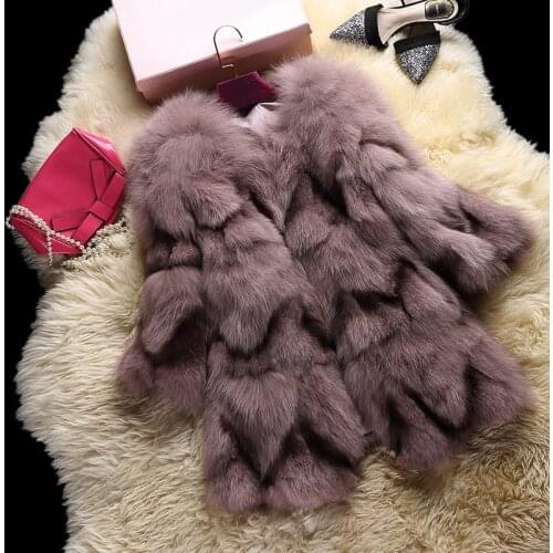 Real natural genuine fox fur coat women fashion three quarter sleeve jacket ladies overcoat