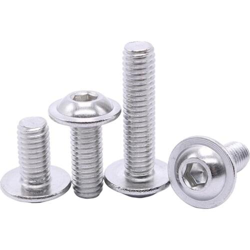 1/50pcs M3 M4 M5 M6 M8 ISO7380.2 304 Stainless Steel Hex Hexagon Socket Round Button Flange Head With Washer Collar Screw Bolt
