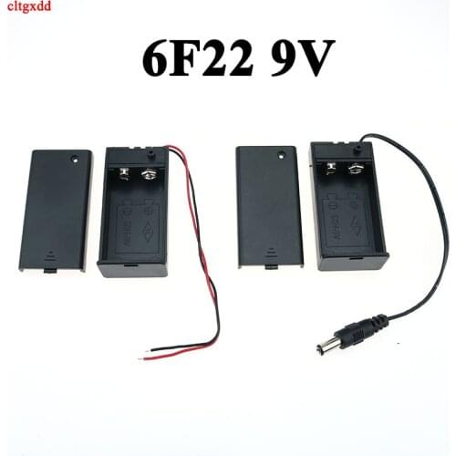 1Pcs 9V Battery Holder Box Case 2 Slots Plastic Box With Leads ON/OFF Toggle Switch&Cover With DC Plug Button for 6F22 Battery