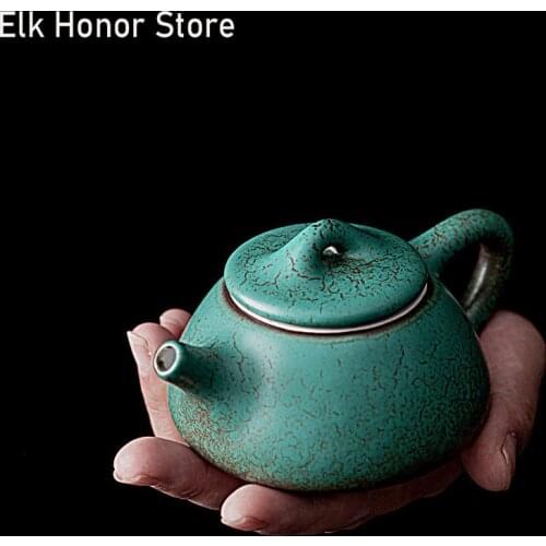 130ml Azure Flower Glaze Green Ceramic Teapot Japanese Style Coarse Tea Pots Small Single Hand Grasp Pot Kung Fu Tea Drinkware