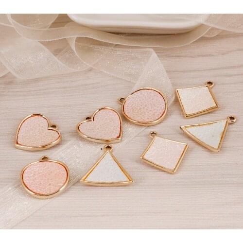 2Pcs/Lot Alloy Pendant Triangle Square Round Heart Shape 18-19mm Leather Face Metal Charms for DIY Jewelry Findings Making