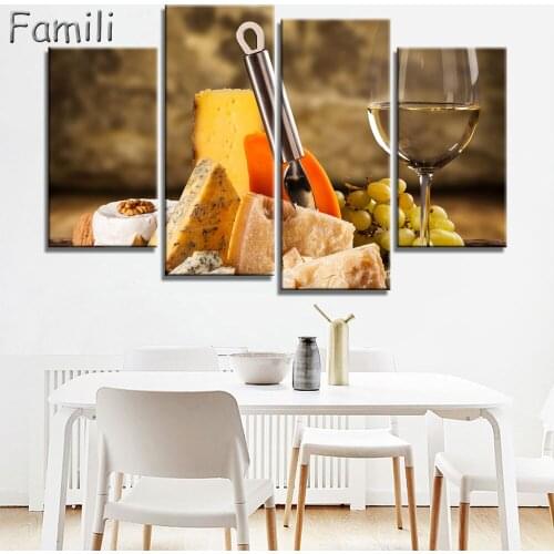 4PCS Grape Wine In Bottle Cups Wall Art Painting Pictures Print On Canvas Food The Picture For Home Modern Decoration