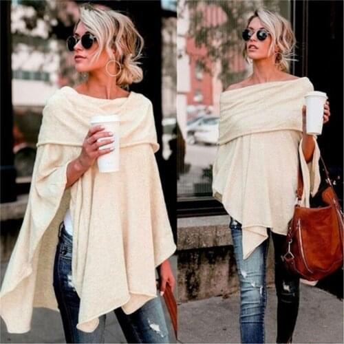 Pullover Blouse Off Shoulder Top Asymmetric Overlap Solid Poncho Womens Clothing Blusas 2019 Spring Fashion Ladies Top