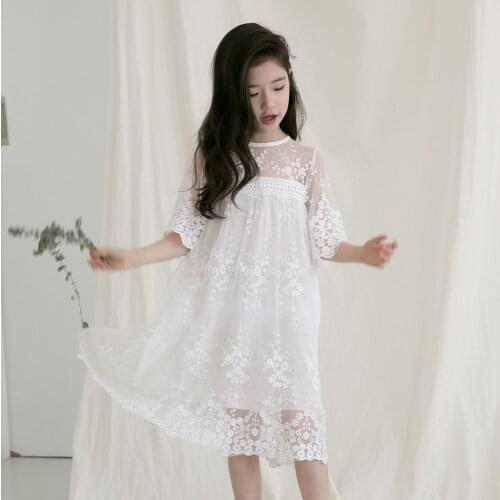 Kids Girls Short Sleeve Dresses for Summer Fall 2019 Princess Girls White Lace Dresses Toddler Girls Dress for Party and Wedding
