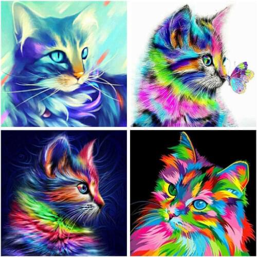 HUACAN Full Drill Square Diamond Painting Cross Stitch Cat 5d Diamond Mosaic Art Diamond Embroidery Animal Rhinestone Picture