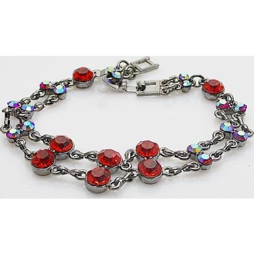 Perfect Women Red Crystal Jewelry 18kgp Double Rows Beautiful Gem-stones Bracelet Bangle Charming Girl Birthday Party Gift