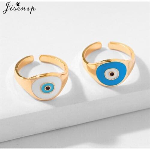 Jisensp Vintage Ethnic Evil Eye Open Ring for Women Bohemian Unique Adjustable Round Eye Finger Ring Turkish Jewelry Gift 2021