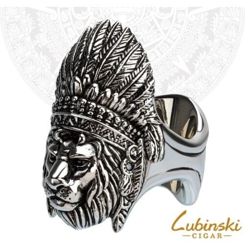 LUBINSKI Sterling Copper Ring Indian Lion Cigar Holder Jewelry Cigarette Cigar Stand Holder Portable Smoking Tool For Cohiba