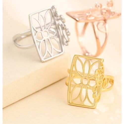 Ring Blank for 13x21mm Rectangle Cabochons Ring Setting Gold Plated 925 Silver Adjustable Ring Base SR0188