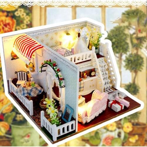 DIY Doll House Wooden Doll Houses Miniature Dollhouse 3D Building Model Birthday Valentines Day Gift Doll House with Dust Cover