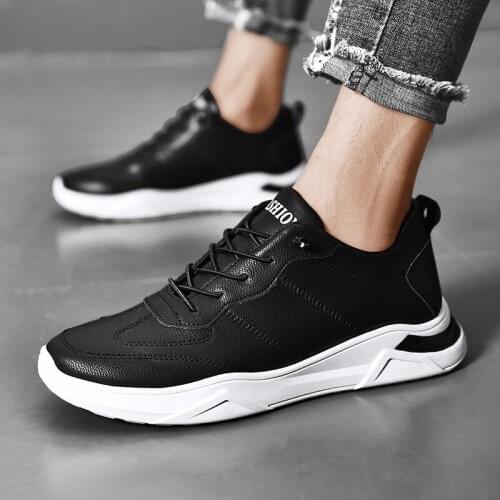 Mens Shoes Casual White Black Leather Shoes Men Sneakers Casual Uomo Leather Platform Shoes Loafers New Mens Leather Trainers