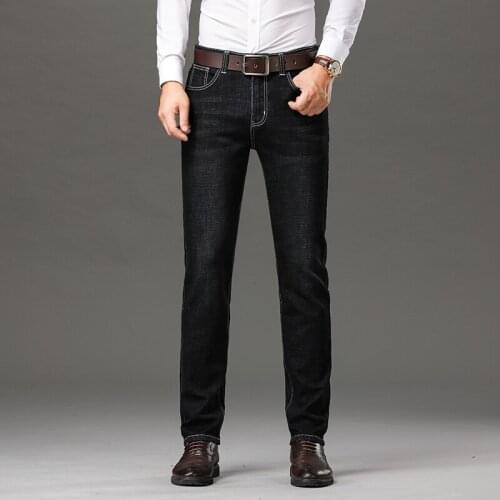 Mens Jeans Business Regular Straight Full Lenght Jean Casual Denim Trousers Elasticity Stretch Fabric Pant LY1902