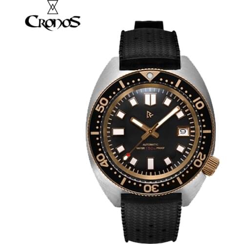 RETANGULA Turtle 6105-8000 Mens Dive Watch NH35 Automatic Rubber Strap Sapphire Glass Aluminium C1 Lumious Bezel Retro Wriswatch