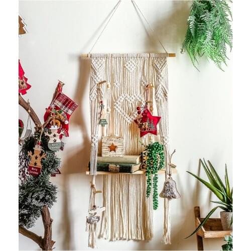 Nordic Cotton Woven Storage Basket Boho Macrame Book Shelf Flower Plant Hanger