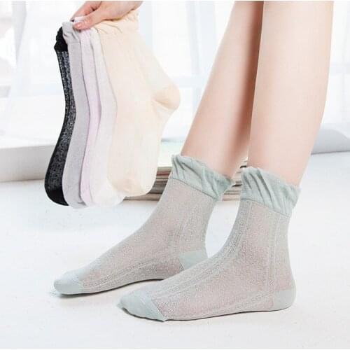 1Pair Women Lace Soft Comfy Socks Sheer Silk Cotton Elastic Mesh Knit Transparent Women socks drop ship Ruffle Ankle Socks