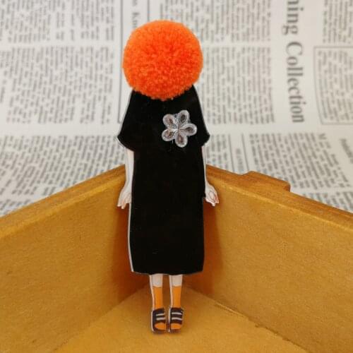 New Women Cute Acrylic Anime Brooch Pins for Woman DIY Fashion Girls Cartoon Models Pompom Brooches Badge Jewelry Accessories