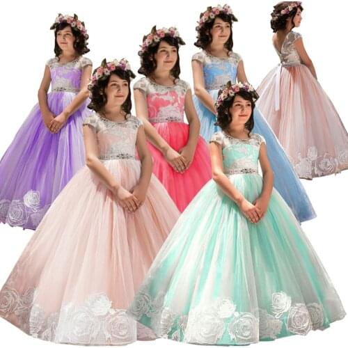 2020 new fashion childrens clothing children Bow lace wedding dress gauze tutu princess dress with diamonds
