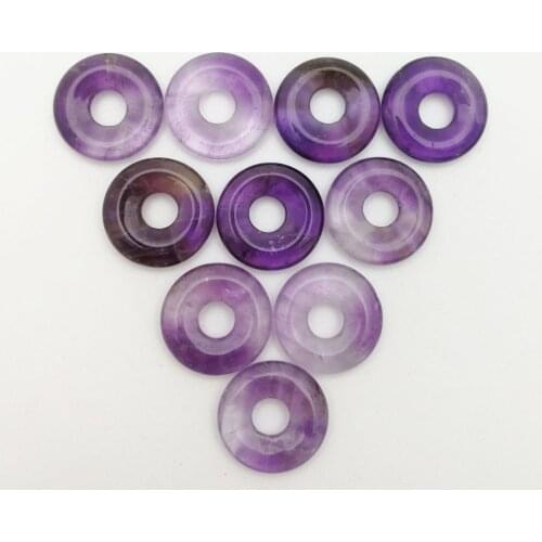 Wholesale 12pcs natural amethysts 18mm gogo donut pendants Fashion round Safety buckle beads For jewelry making free shipping