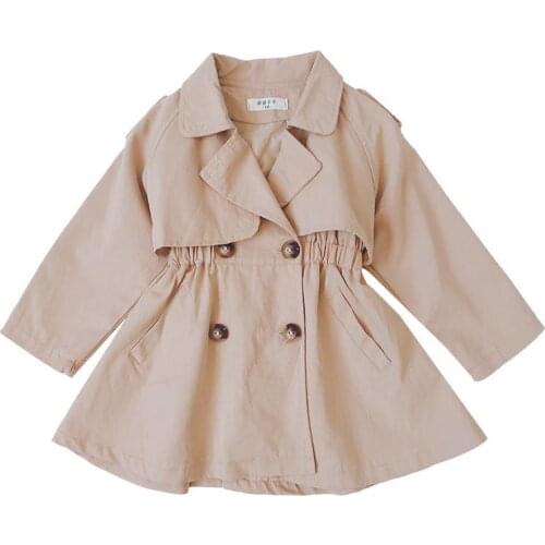 Autumn Baby Outerwear Fashion Kids Girl Trench Long Sleeve Teen Long Children Clothing England Style Girls Windbreaker Brown