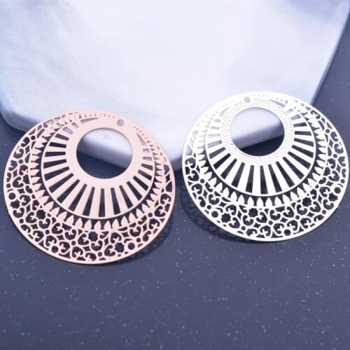 6pcs Rose gold Color Big Round Charms Silver color laser Cut Brass Pendant Jewelry DIY Earring