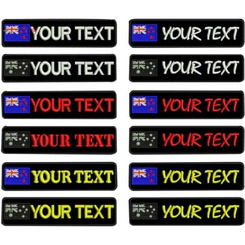 Custom Australia Name Tags Patch Embroidered Iron on Backing Hook Backing