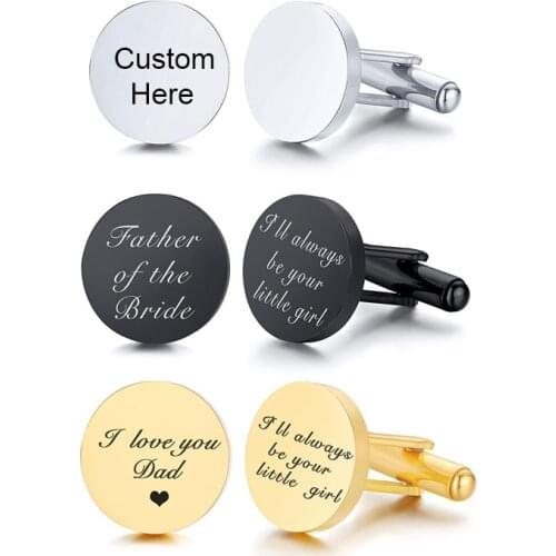 Personalized Engrave Simple Cufflinks for Men Geometric Stainless Steel Metal Cuff Links Custom Birthday Gifts for Him