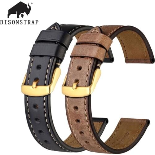 BISONSTRAP Watchband 18mm 19mm 20mm 21mm 22mm 23mm 24mm Vintage Leather Watch Strap Men Lady Wristband Beacelet